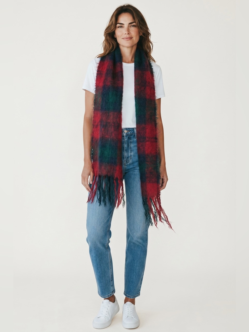 Vintage Royal Scot Mohair Wool Blend Scarf // Red & Blue Plaid // OS